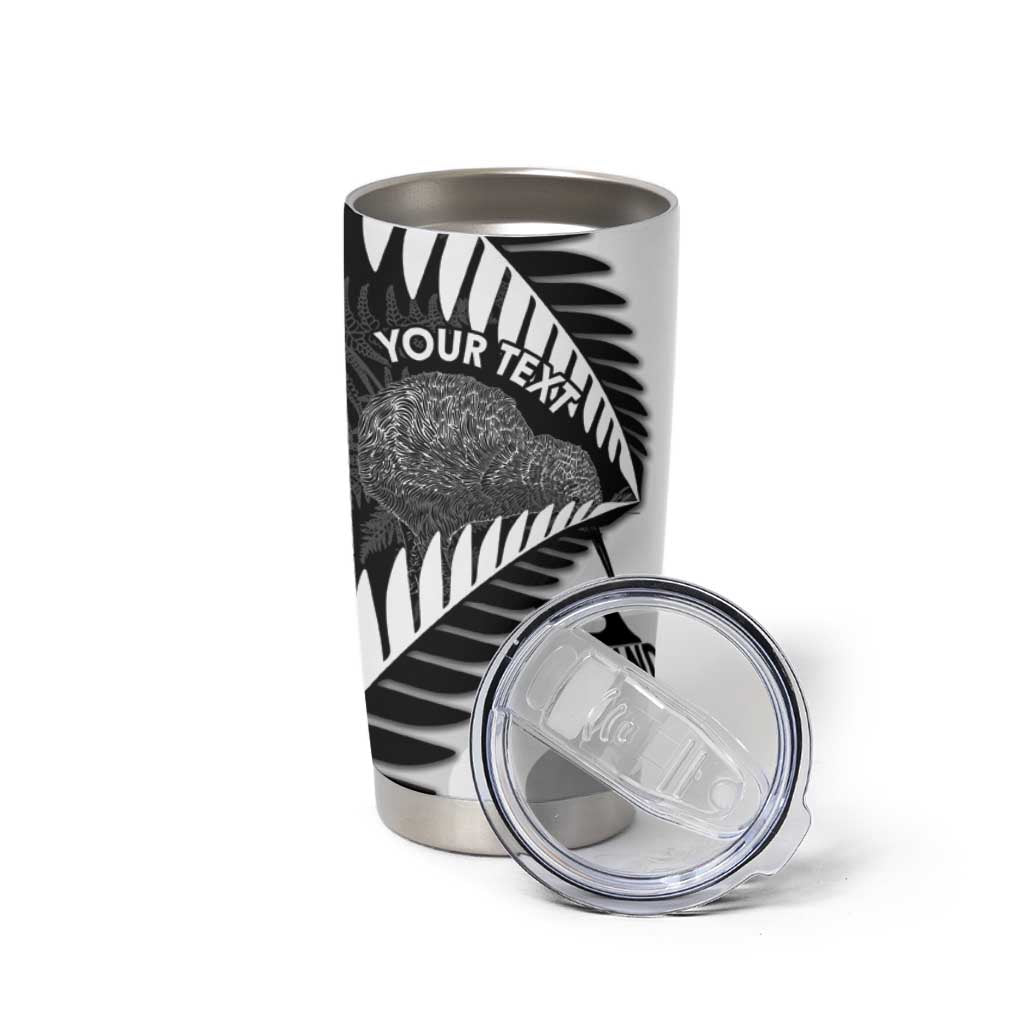 New Zealand Silver Fern Curling Personalised Tumbler Cup Aotearoa Kiwi Ponga Black White Version LT14 - Polynesian Pride