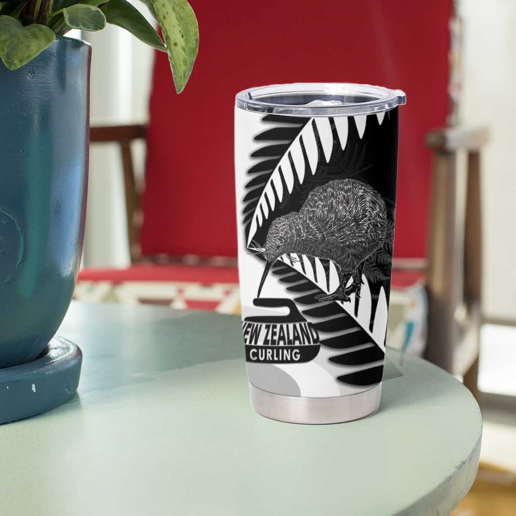 New Zealand Silver Fern Curling Personalised Tumbler Cup Aotearoa Kiwi Ponga Black White Version LT14 - Polynesian Pride