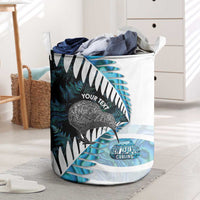 New Zealand Silver Fern Curling Personalised Laundry Basket Aotearoa Kiwi Ponga Paua Shell Version LT14 Black - Polynesian Pride