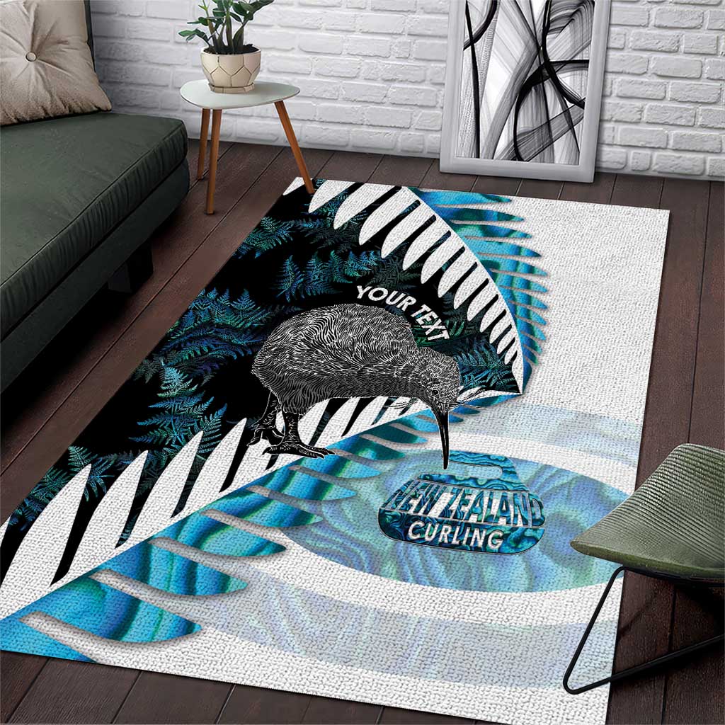 New Zealand Silver Fern Curling Personalised Area Rug Aotearoa Kiwi Ponga Paua Shell Version - Polynesian Pride