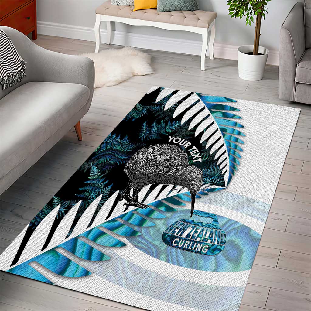 New Zealand Silver Fern Curling Personalised Area Rug Aotearoa Kiwi Ponga Paua Shell Version - Polynesian Pride