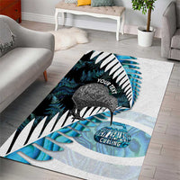 New Zealand Silver Fern Curling Personalised Area Rug Aotearoa Kiwi Ponga Paua Shell Version - Polynesian Pride