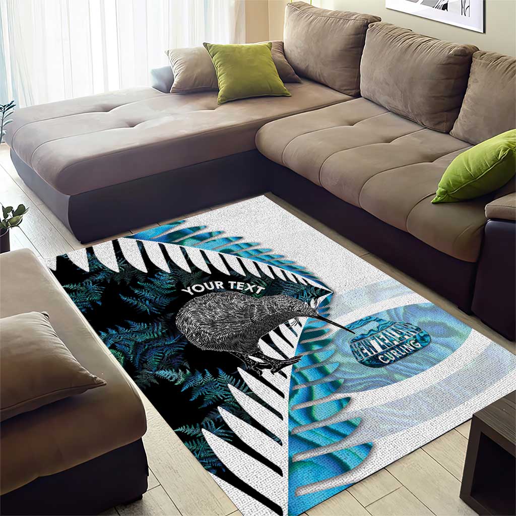 New Zealand Silver Fern Curling Personalised Area Rug Aotearoa Kiwi Ponga Paua Shell Version - Polynesian Pride
