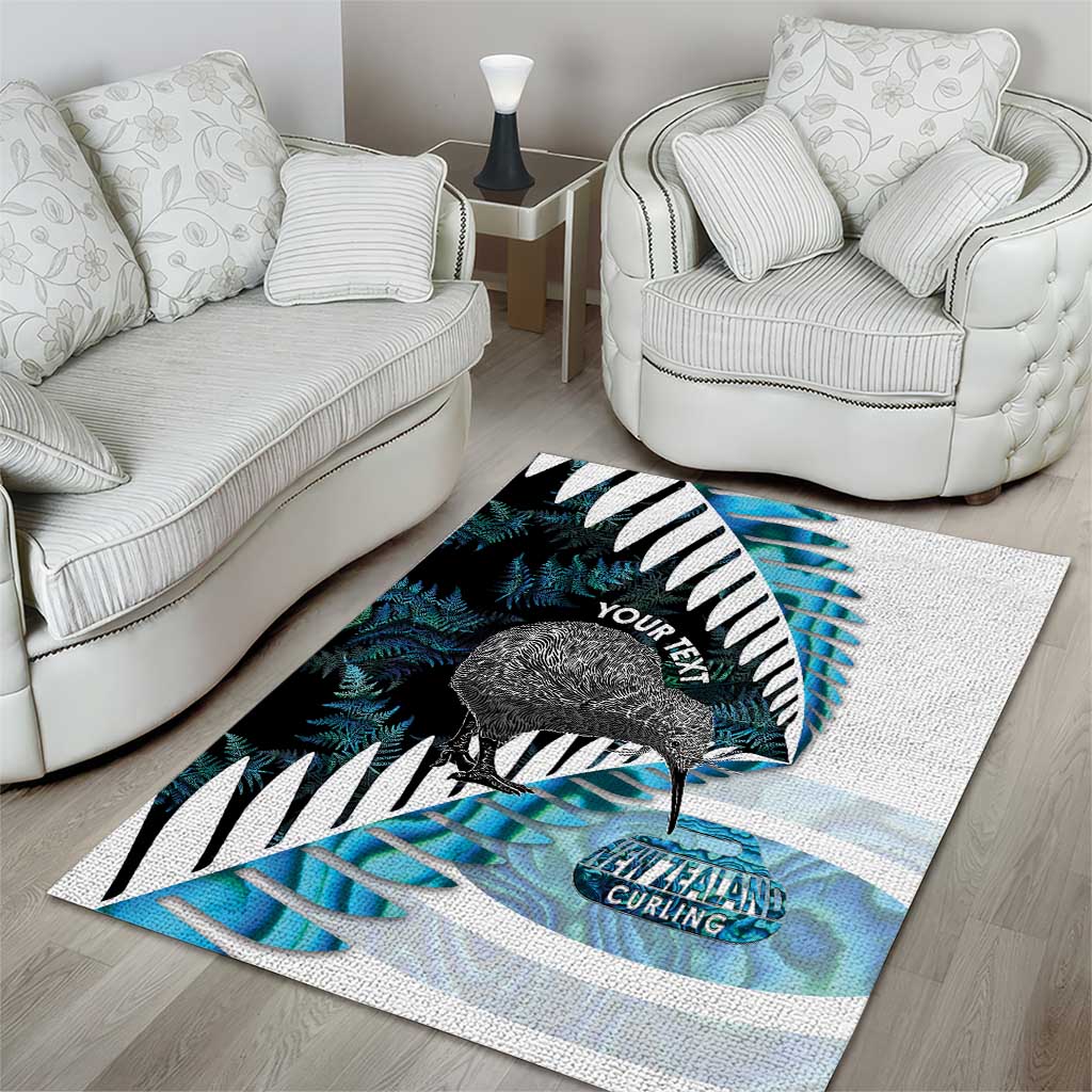 New Zealand Silver Fern Curling Personalised Area Rug Aotearoa Kiwi Ponga Paua Shell Version - Polynesian Pride