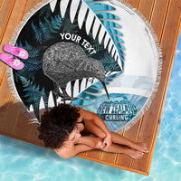 New Zealand Silver Fern Curling Personalised Beach Blanket Aotearoa Kiwi Ponga Paua Shell Version LT14 - Polynesian Pride