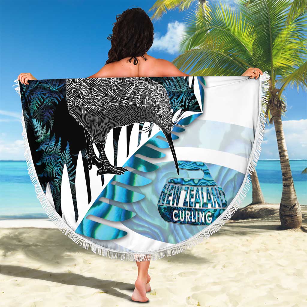 New Zealand Silver Fern Curling Personalised Beach Blanket Aotearoa Kiwi Ponga Paua Shell Version LT14 - Polynesian Pride