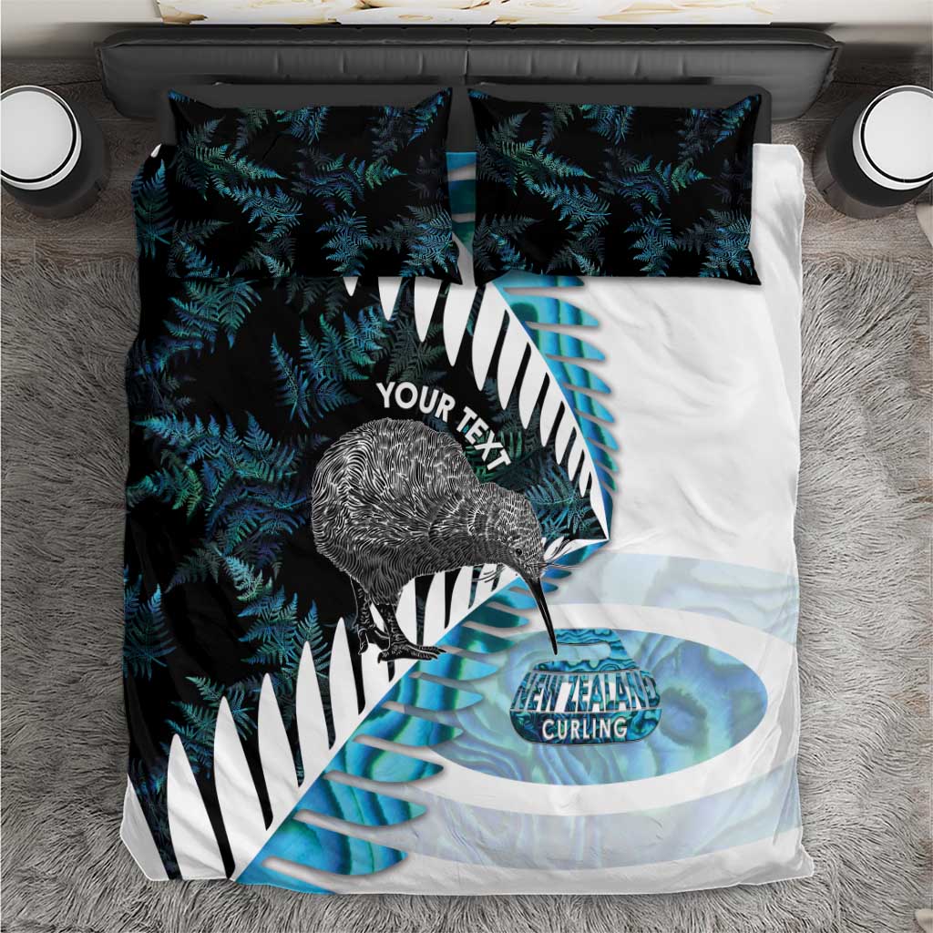 New Zealand Silver Fern Curling Personalised Bedding Set Aotearoa Kiwi Ponga Paua Shell Version - Polynesian Pride