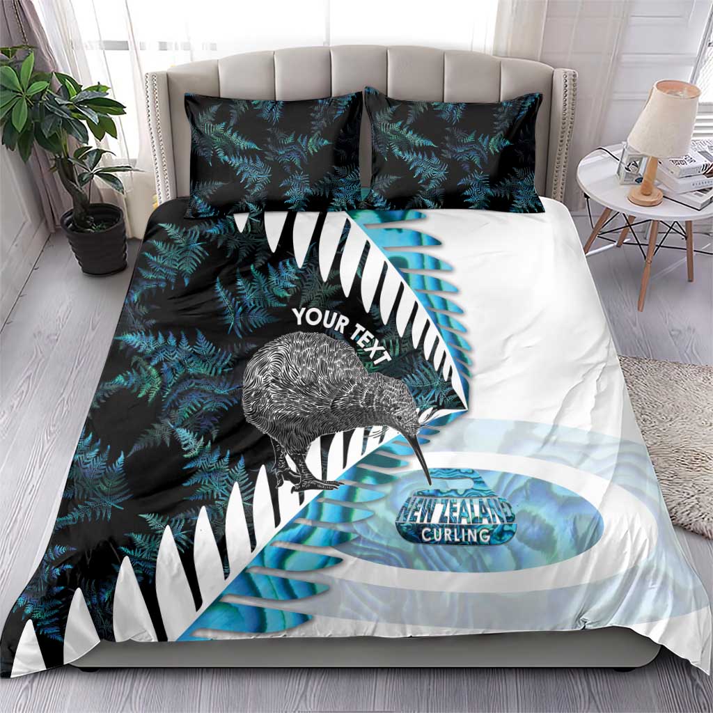 New Zealand Silver Fern Curling Personalised Bedding Set Aotearoa Kiwi Ponga Paua Shell Version - Polynesian Pride