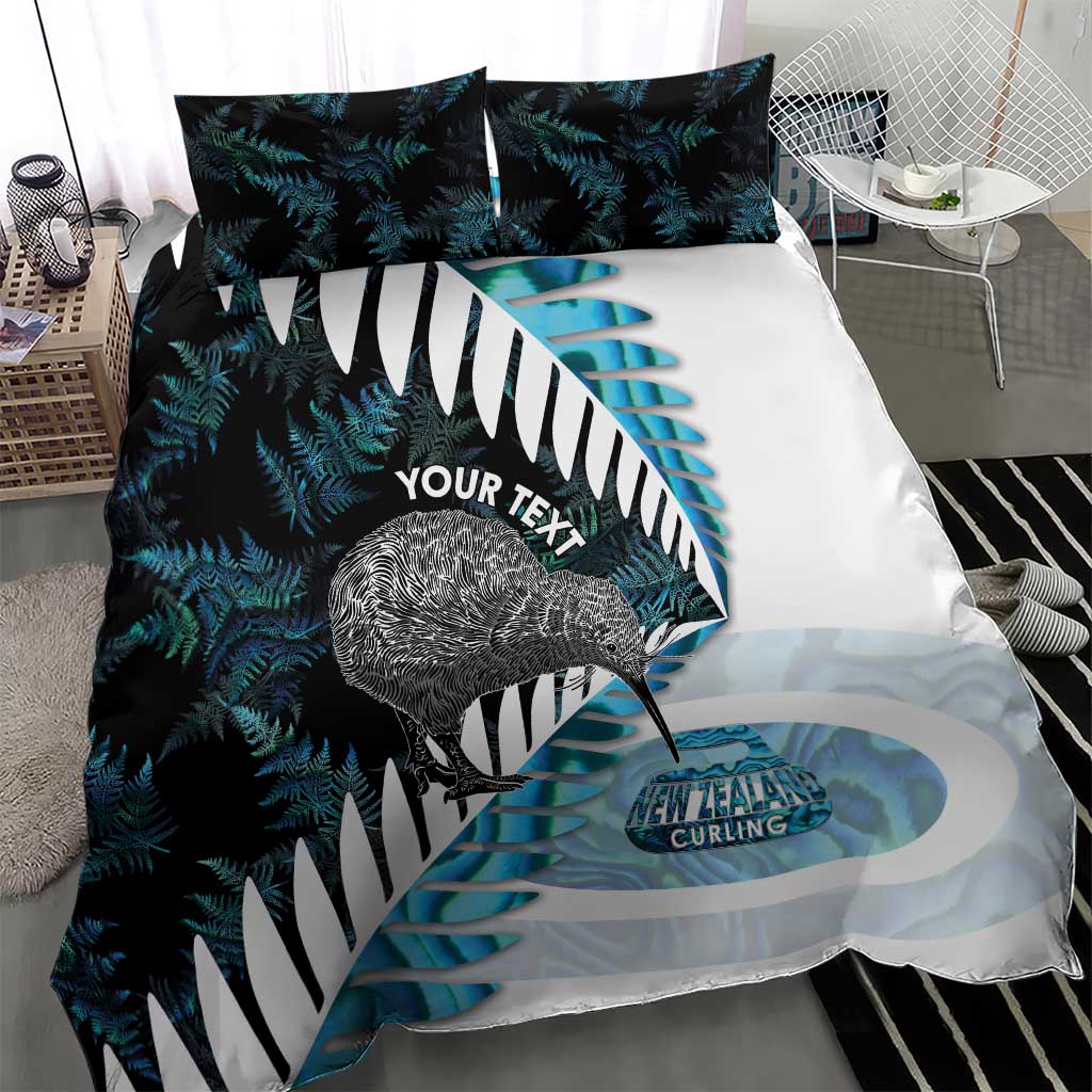 New Zealand Silver Fern Curling Personalised Bedding Set Aotearoa Kiwi Ponga Paua Shell Version - Polynesian Pride