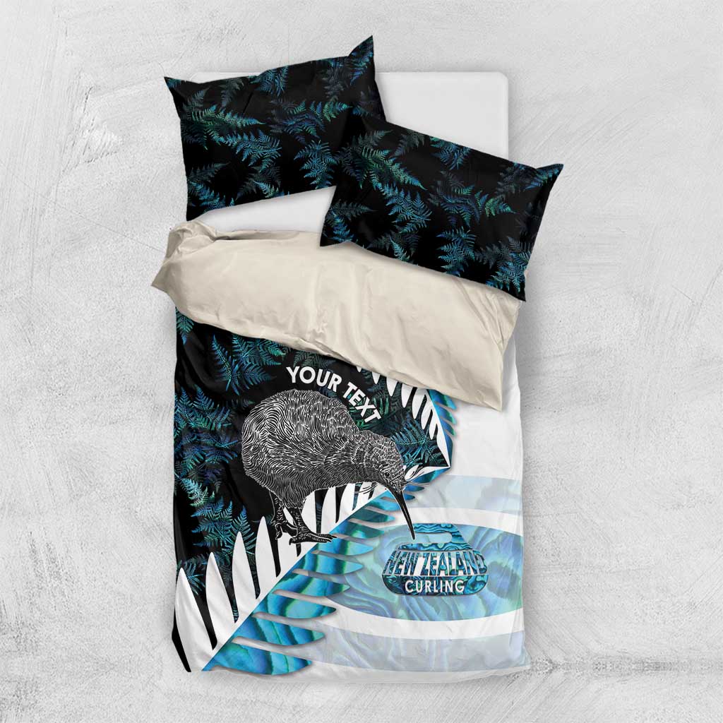 New Zealand Silver Fern Curling Personalised Bedding Set Aotearoa Kiwi Ponga Paua Shell Version - Polynesian Pride