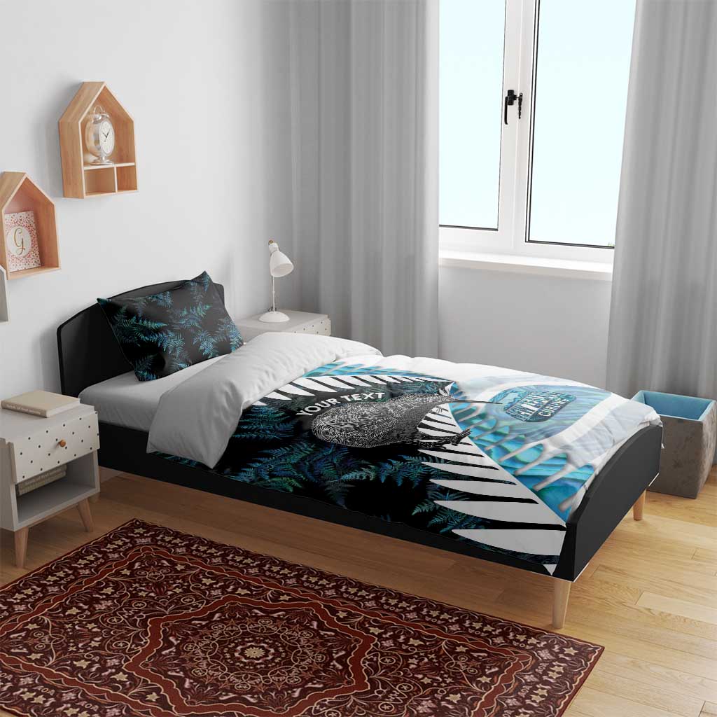 New Zealand Silver Fern Curling Personalised Bedding Set Aotearoa Kiwi Ponga Paua Shell Version - Polynesian Pride