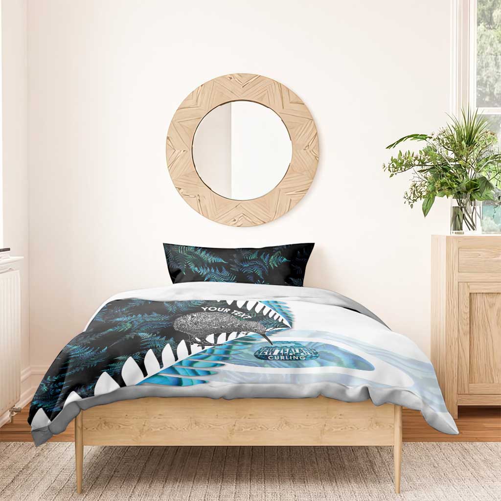 New Zealand Silver Fern Curling Personalised Bedding Set Aotearoa Kiwi Ponga Paua Shell Version - Polynesian Pride