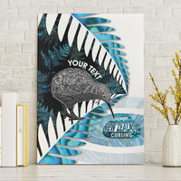 New Zealand Silver Fern Curling Personalised Canvas Wall Art Aotearoa Kiwi Ponga Paua Shell Version LT14 Without Frame Black - Polynesian Pride