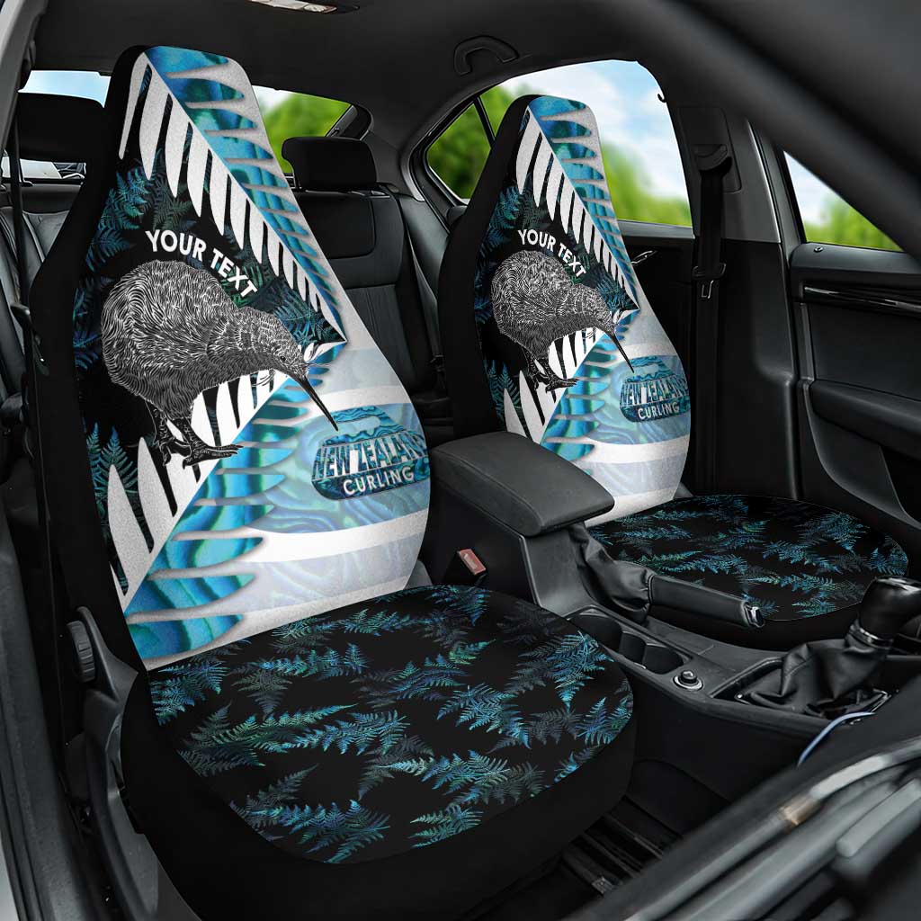 New Zealand Silver Fern Curling Personalised Car Seat Cover Aotearoa Kiwi Ponga Paua Shell Version - Polynesian Pride