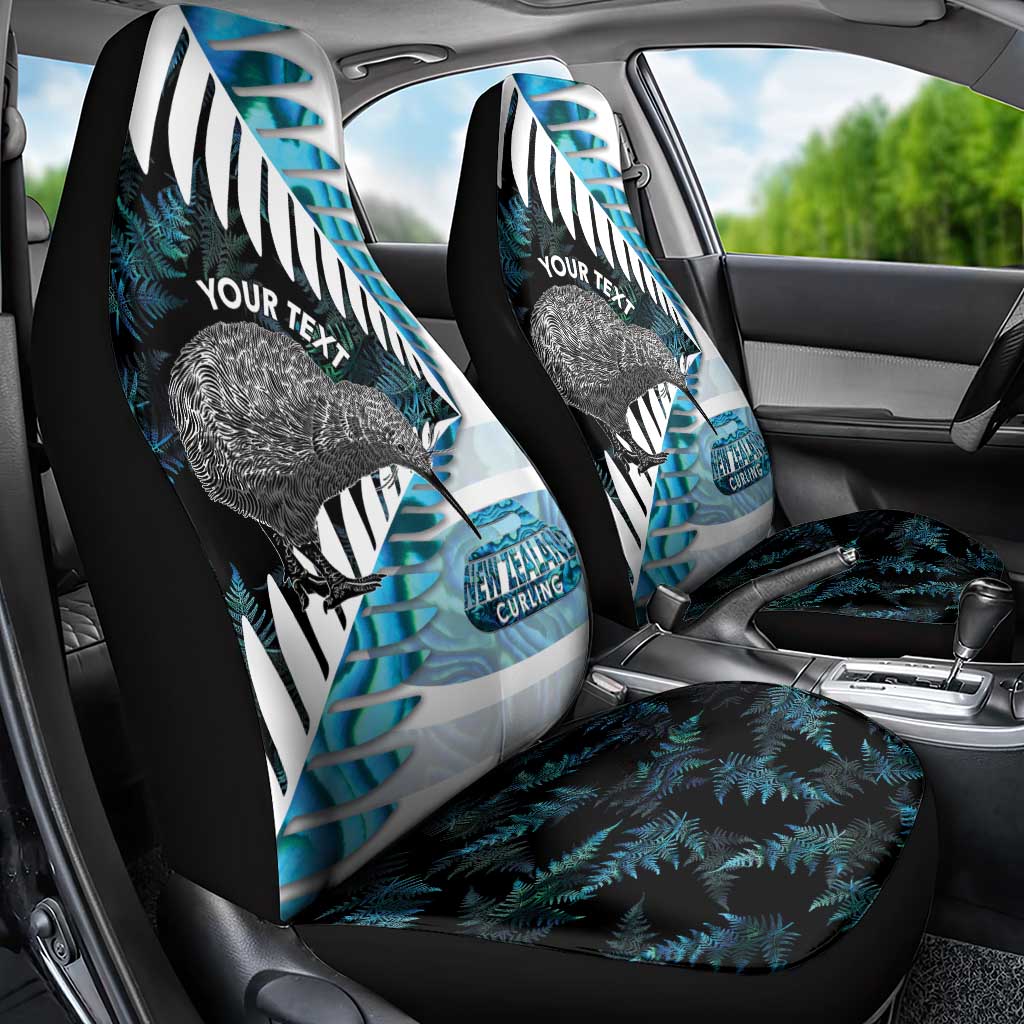 New Zealand Silver Fern Curling Personalised Car Seat Cover Aotearoa Kiwi Ponga Paua Shell Version - Polynesian Pride