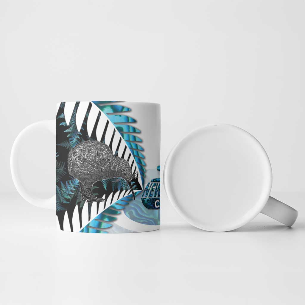 New Zealand Silver Fern Curling Personalised Ceramic Mug Aotearoa Kiwi Ponga Paua Shell Version - Polynesian Pride