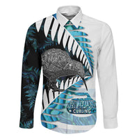 New Zealand Silver Fern Curling Personalised Family Matching Long Sleeve Bodycon Dress and Hawaiian Shirt Aotearoa Kiwi Ponga Paua Shell Version LT14 Dad's Shirt - Long Sleeve Black - Polynesian Pride