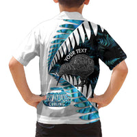 New Zealand Silver Fern Curling Personalised Family Matching Off Shoulder Maxi Dress and Hawaiian Shirt Aotearoa Kiwi Ponga Paua Shell Version LT14 - Polynesian Pride