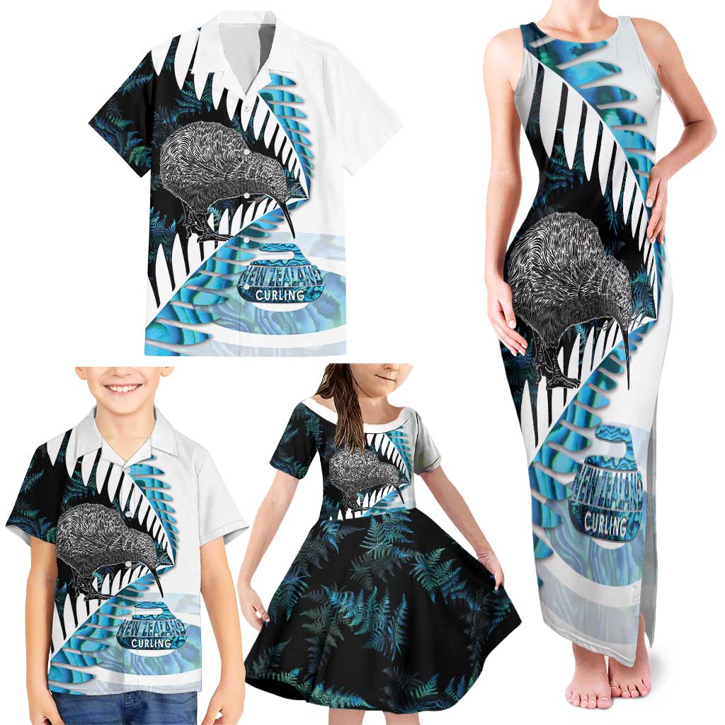New Zealand Silver Fern Curling Personalised Family Matching Tank Maxi Dress and Hawaiian Shirt Aotearoa Kiwi Ponga Paua Shell Version LT14 - Polynesian Pride