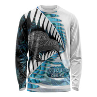 New Zealand Silver Fern Curling Personalised Long Sleeve Shirt Aotearoa Kiwi Ponga Paua Shell Version LT14 Unisex Black - Polynesian Pride