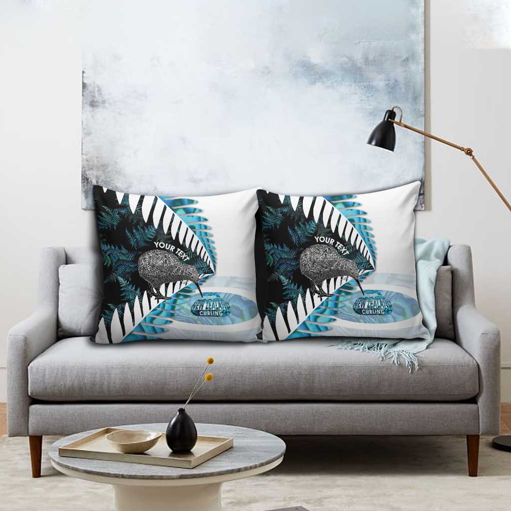 New Zealand Silver Fern Curling Personalised Pillow Cover Aotearoa Kiwi Ponga Paua Shell Version - Polynesian Pride