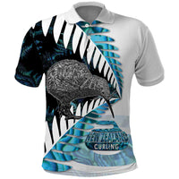 New Zealand Silver Fern Curling Personalised Polo Shirt Aotearoa Kiwi Ponga Paua Shell Version LT14 Black - Polynesian Pride