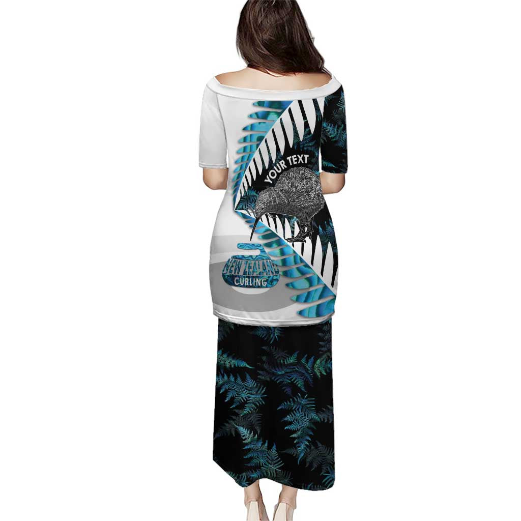 New Zealand Silver Fern Curling Personalised Puletasi Aotearoa Kiwi Ponga Paua Shell Version LT14 - Polynesian Pride