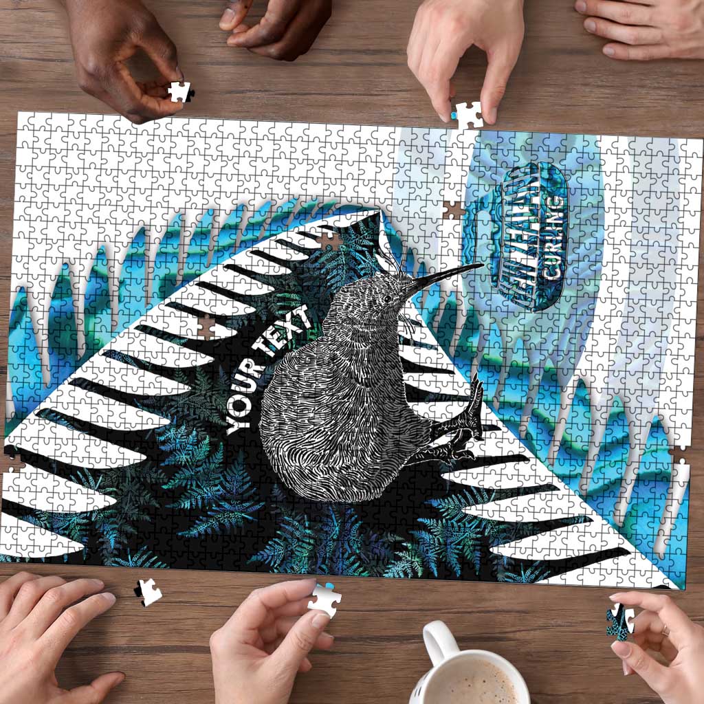 New Zealand Silver Fern Curling Personalised Puzzle Aotearoa Kiwi Ponga Paua Shell Version LT14 - Polynesian Pride