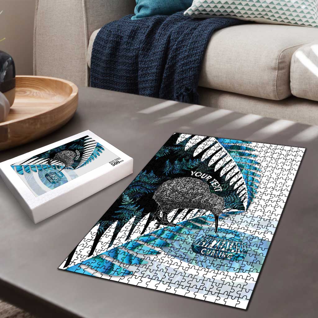 New Zealand Silver Fern Curling Personalised Puzzle Aotearoa Kiwi Ponga Paua Shell Version LT14 - Polynesian Pride