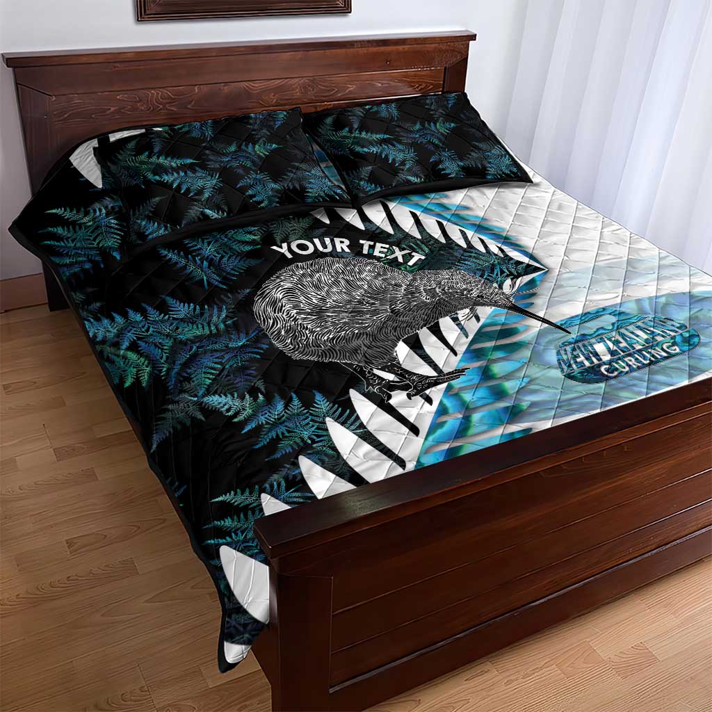 New Zealand Silver Fern Curling Personalised Quilt Bed Set Aotearoa Kiwi Ponga Paua Shell Version - Polynesian Pride