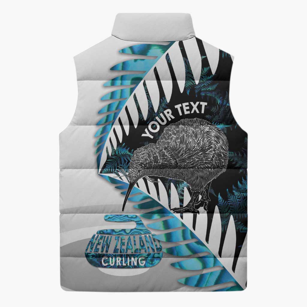 New Zealand Silver Fern Curling Personalised Sleeveless Puffer Jacket Aotearoa Kiwi Ponga Paua Shell Version LT14 - Polynesian Pride