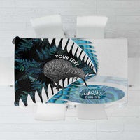 New Zealand Silver Fern Curling Personalised Tablecloth Aotearoa Kiwi Ponga Paua Shell Version LT14 Black - Polynesian Pride