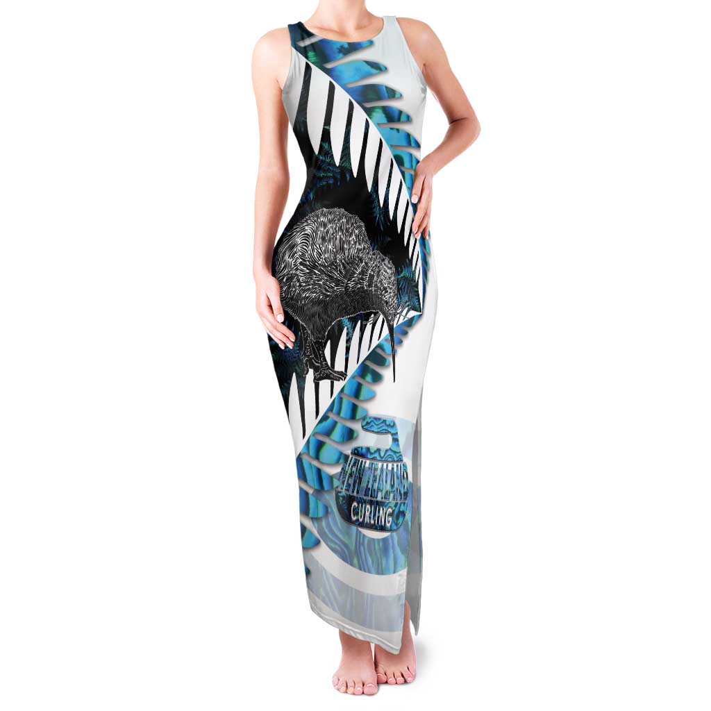 New Zealand Silver Fern Curling Personalised Tank Maxi Dress Aotearoa Kiwi Ponga Paua Shell Version LT14 Women Black - Polynesian Pride