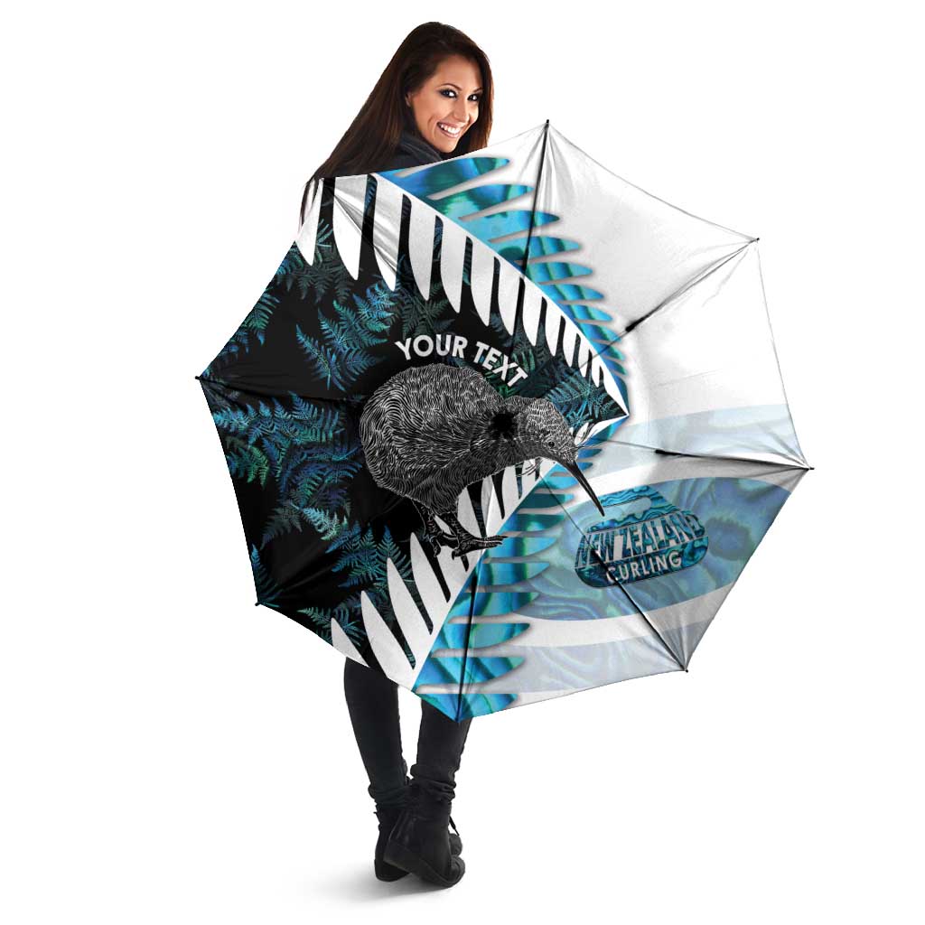 New Zealand Silver Fern Curling Personalised Umbrella Aotearoa Kiwi Ponga Paua Shell Version - Polynesian Pride