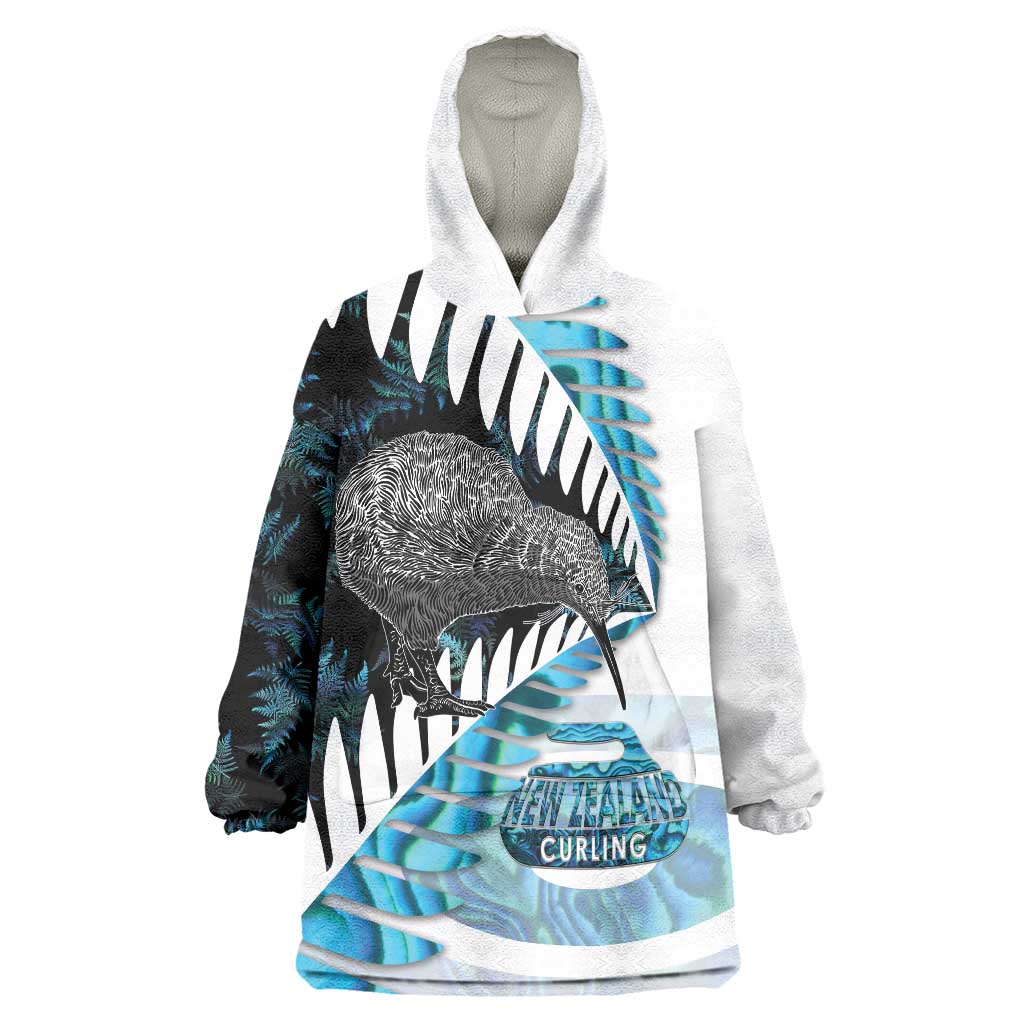 New Zealand Silver Fern Curling Personalised Wearable Blanket Hoodie Aotearoa Kiwi Ponga Paua Shell Version LT14 One Size Black - Polynesian Pride