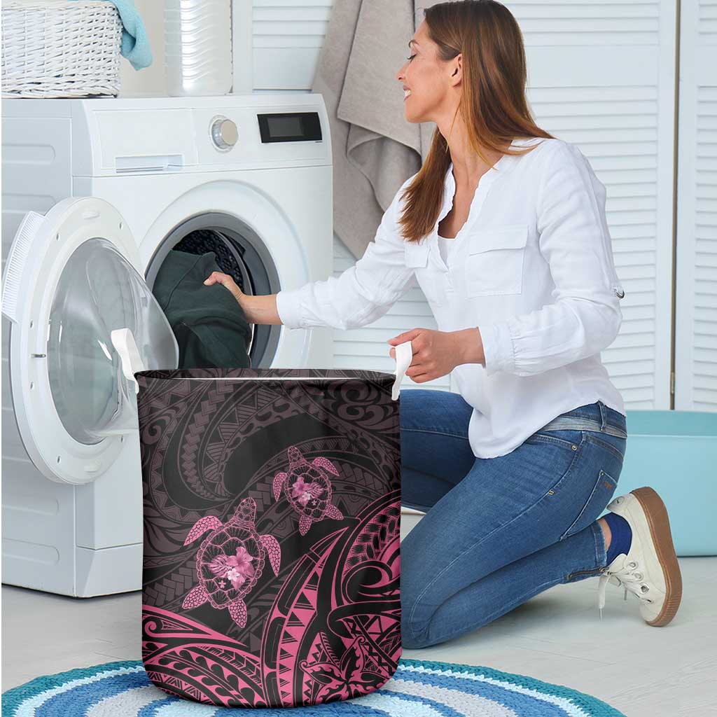 Pink Black Polynesia Floral Sea Turtle Laundry Basket LT14 - Polynesian Pride