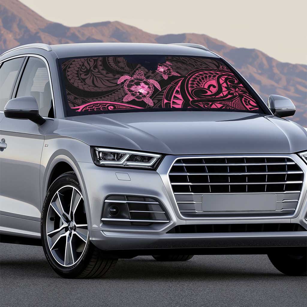 Pink Black Polynesia Floral Sea Turtle Auto Sun Shade - Polynesian Pride