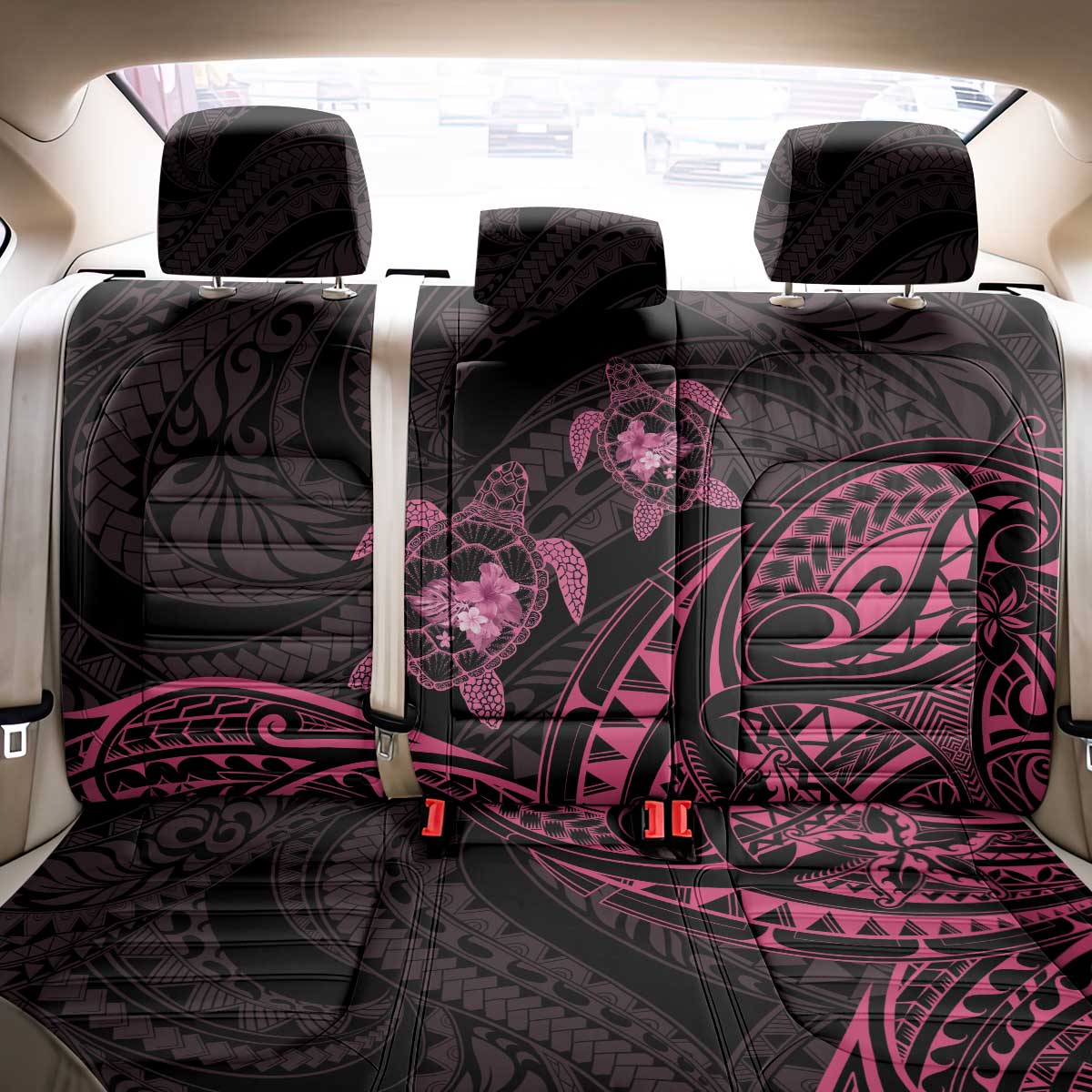 Pink Black Polynesia Floral Sea Turtle Back Car Seat Cover LT14 - Polynesian Pride