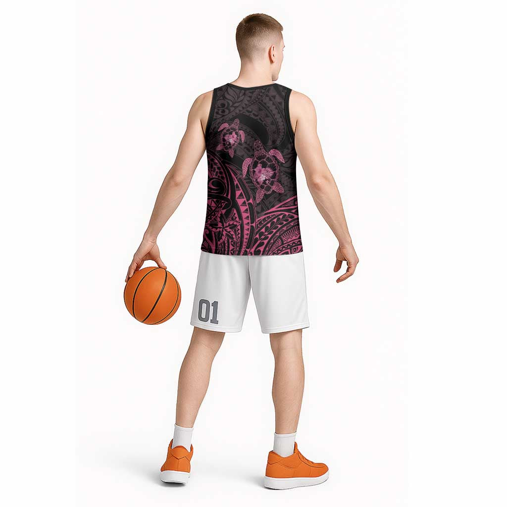 Pink Black Polynesia Floral Sea Turtle Basketball Jersey LT14 - Polynesian Pride