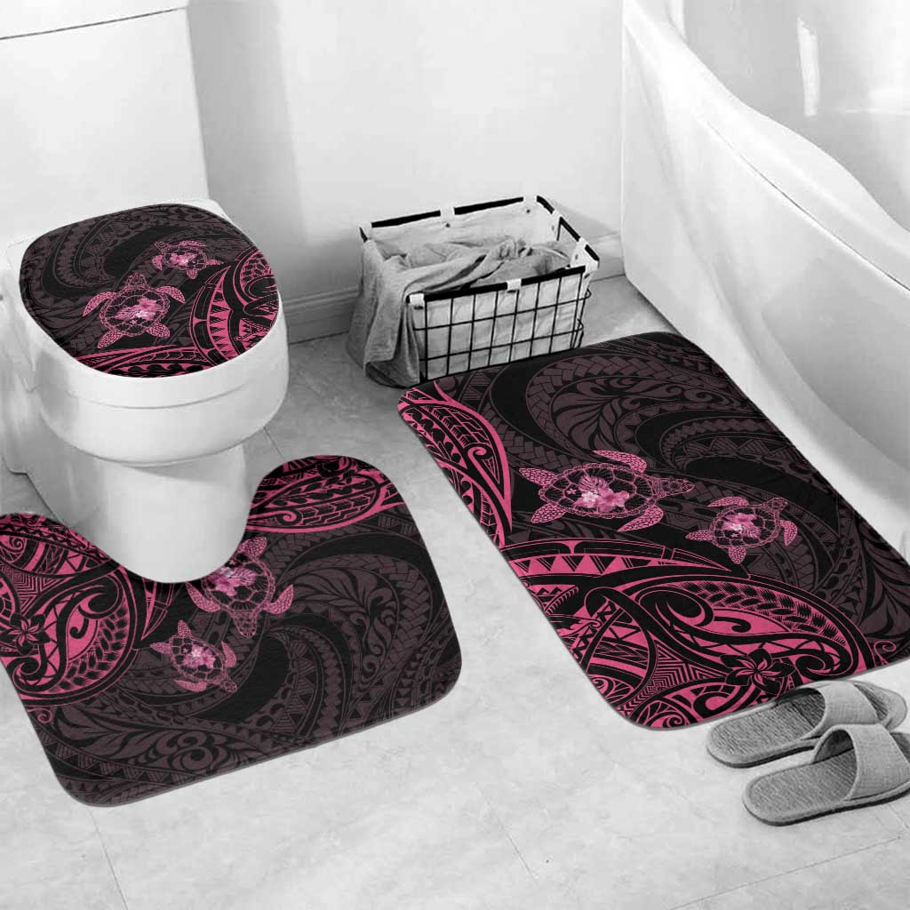 Pink Black Polynesia Floral Sea Turtle Bathroom Set - Polynesian Pride