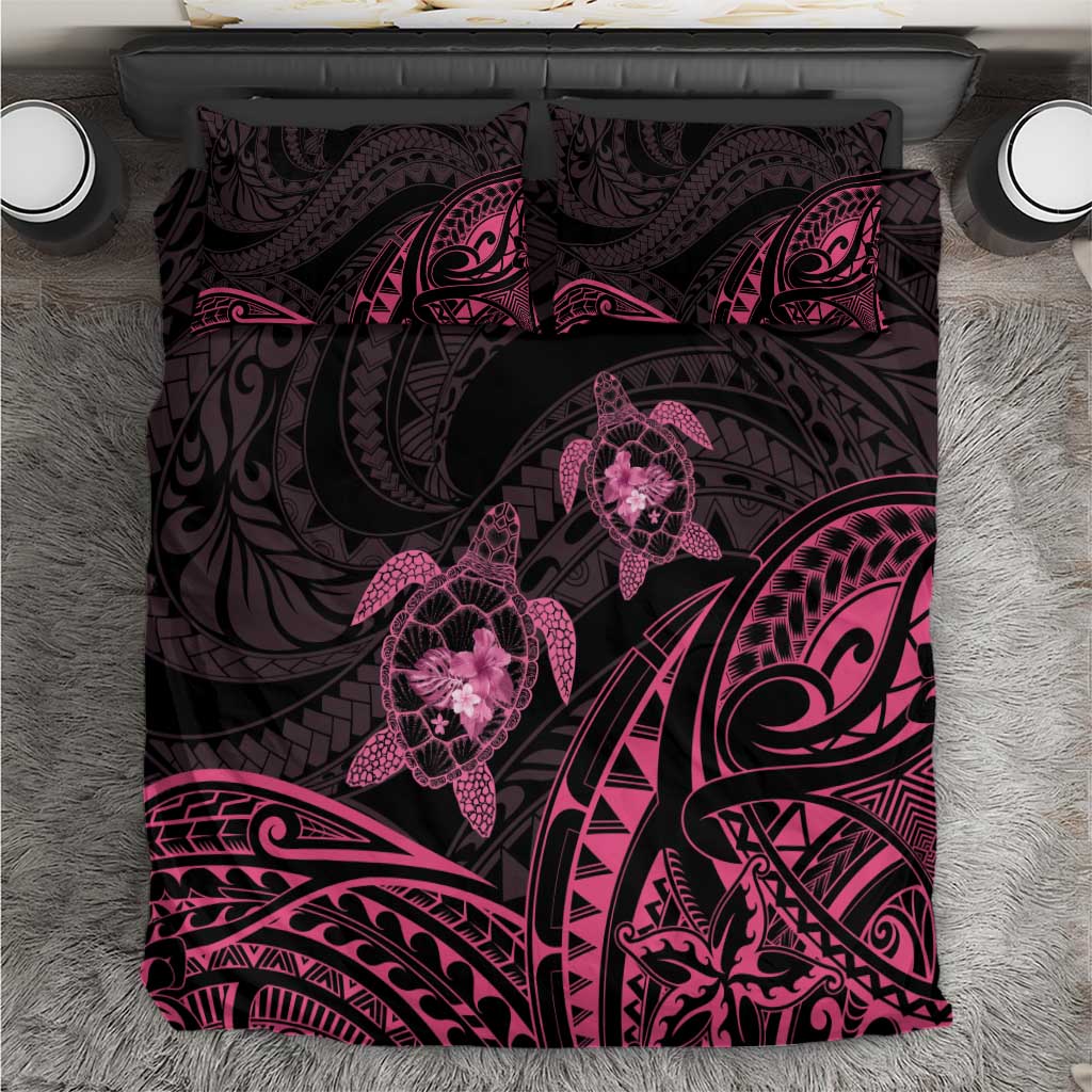 Pink Black Polynesia Floral Sea Turtle Bedding Set - Polynesian Pride