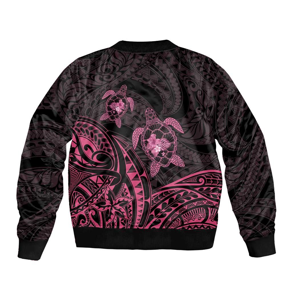 Pink Black Polynesia Floral Sea Turtle Bomber Jacket LT14 - Polynesian Pride