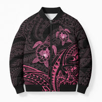 Pink Black Polynesia Floral Sea Turtle Bomber Puffer Jacket LT14 Unisex Black - Polynesian Pride