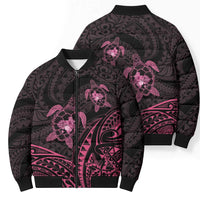 Pink Black Polynesia Floral Sea Turtle Bomber Puffer Jacket LT14 - Polynesian Pride