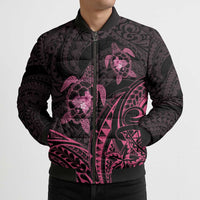 Pink Black Polynesia Floral Sea Turtle Bomber Puffer Jacket LT14 - Polynesian Pride
