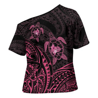 Pink Black Polynesia Floral Sea Turtle Cross Shoulder Shirt LT14 - Polynesian Pride