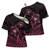Pink Black Polynesia Floral Sea Turtle Cross Shoulder Shirt LT14 - Polynesian Pride
