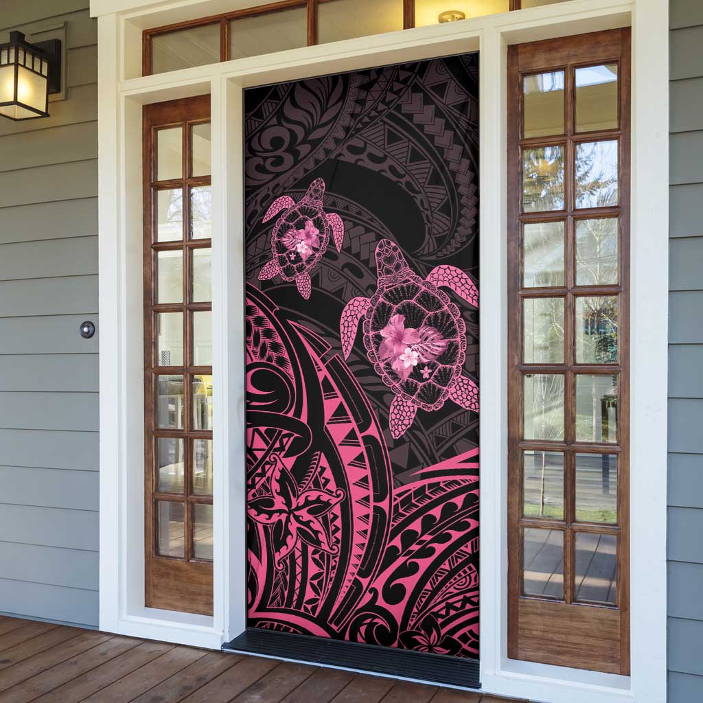 Pink Black Polynesia Floral Sea Turtle Door Cover LT14 - Polynesian Pride