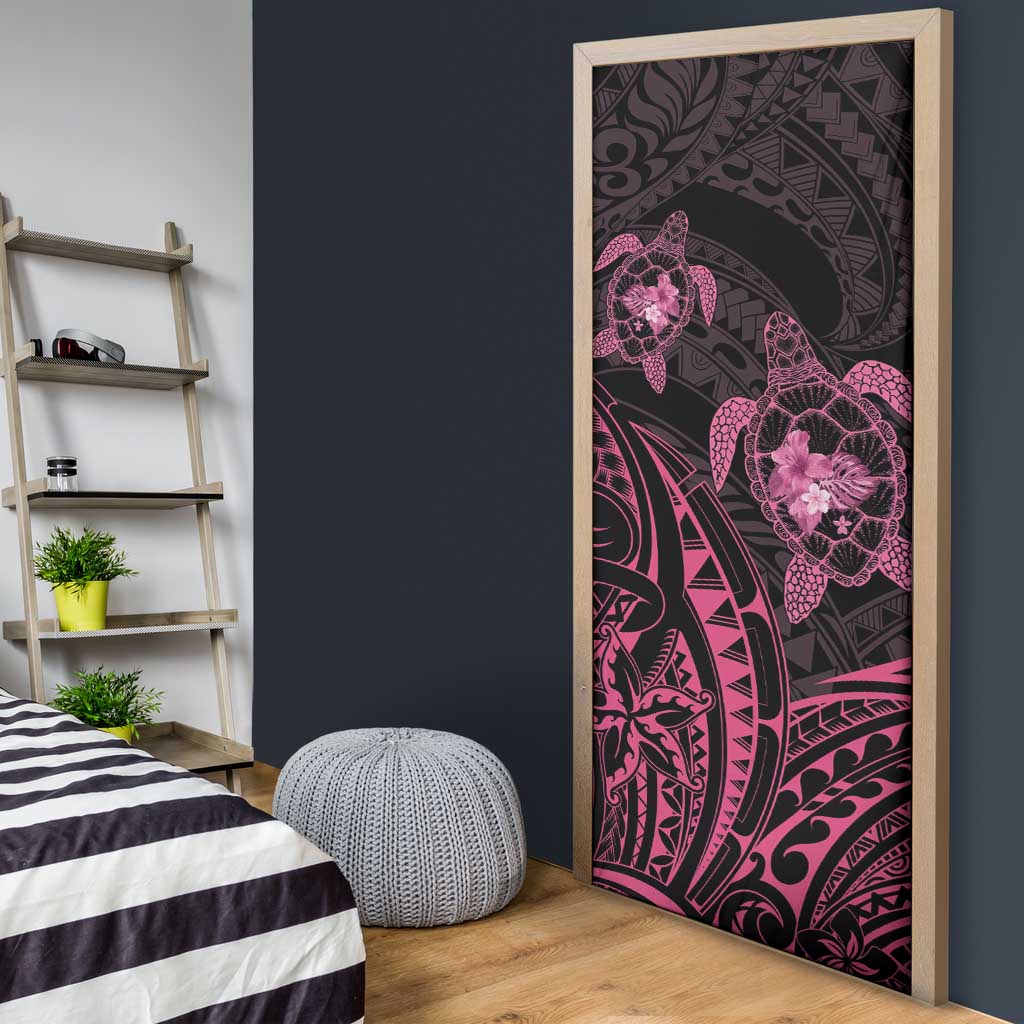 Pink Black Polynesia Floral Sea Turtle Door Cover LT14 - Polynesian Pride