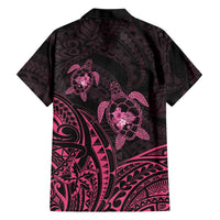 Pink Black Polynesia Floral Sea Turtle Family Matching Off The Shoulder Long Sleeve Dress and Hawaiian Shirt - Polynesian Pride